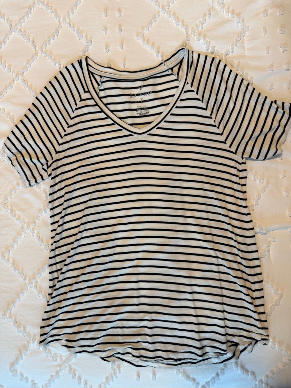 Striped V‑Neck Tee - Black & White